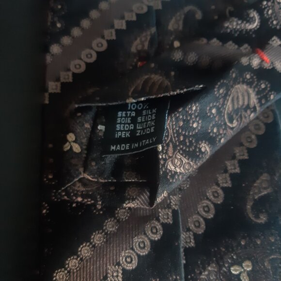 Zanetti Silk Necktie -Brown, Black & Tan Diagonal Stripe w/ Paisley - Picture 5 of 11